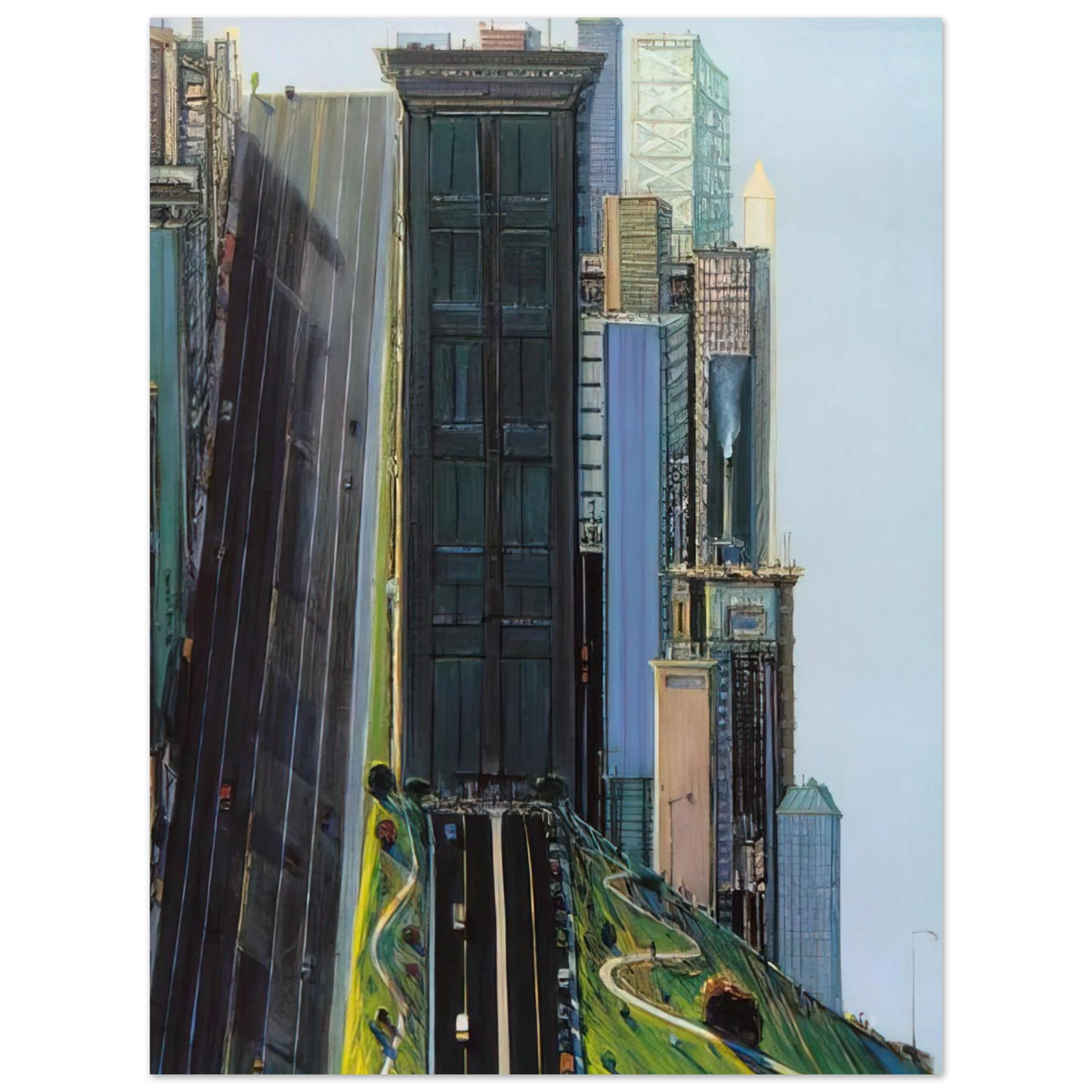 Wayne Thiebaud - Hill Street Day City - 1981 Wall Art - 30x40 cm / 12x16 inches - Fine Art Poster-canvas - -