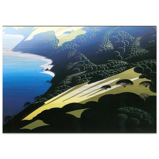 Seaside Pastures - Eyvind Earle Brushed Aluminum Print - 70x100 cm / 28x40 inches | Eyvind Earle Aluminum Print | Eyvind Earle Prints