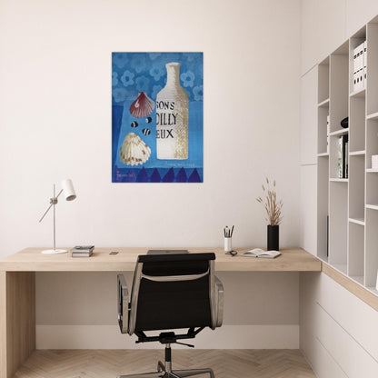 Still life with bottle and shells - 2006 - Mary Fedden Brushed Aluminum Print - 70x100 cm / 28x40 inches | Mary Fedden Aluminum Print | Mary Fedden Prints