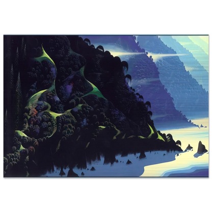 Blue Coastline - Eyvind Earle Brushed Aluminum Print - 70x100 cm / 28x40 inches | Eyvind Earle Aluminum Print | Eyvind Earle Prints