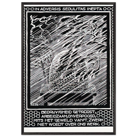 EMBLEMATA BEEHIVE - MC Escher 70x100 cm / 28x40 inches Framed Art Print – Black Wooden Frame | Maurits Cornelis Escher Prints