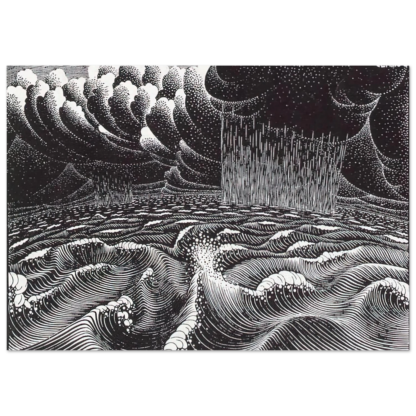 MC Escher - THE 2ND DAY OF THE CREATION Wall Art - 30x40 cm / 12x16 inches - Premium Wooden Framed Poster With Fine Art Paper-canvas - White frame
