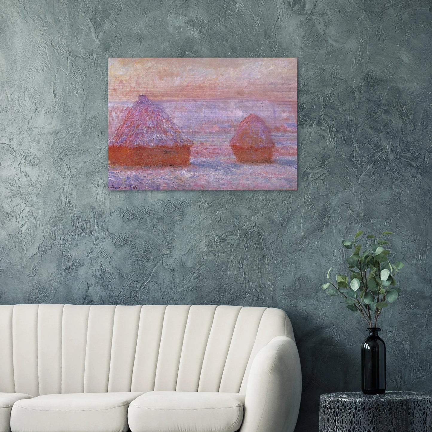 Grainstacks at Giverny, Morning Effect - claude monet Brushed Aluminum Print - 70x100 cm / 28x40 inches | claude monet Aluminum Print | claude monet Prints