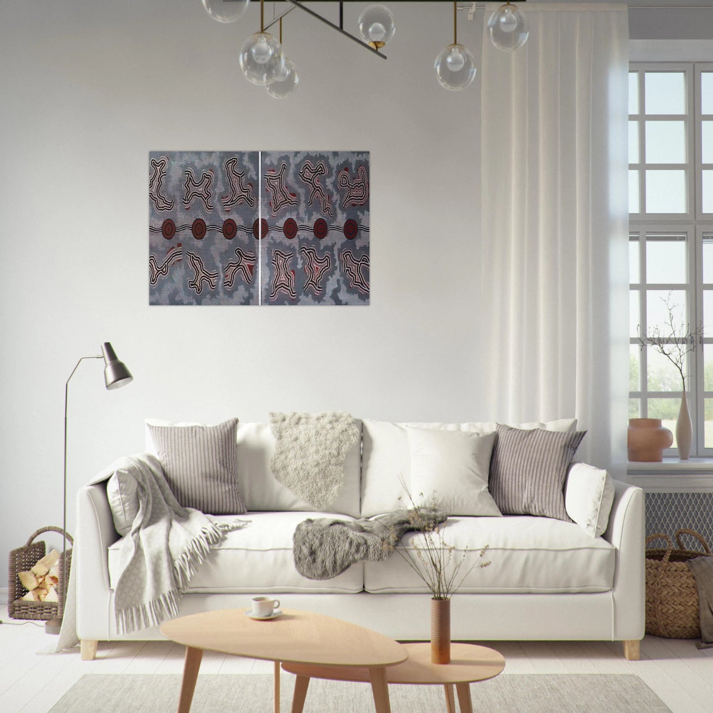 Narripi Dreaming Diptych - 1990 - Clifford Possum Tjapaltjarri Brushed Aluminum Print - 70x100 cm / 28x40 inches | Clifford Possum Tjapaltjarri Aluminum Print | Clifford Possum Tjapaltjarri Prints