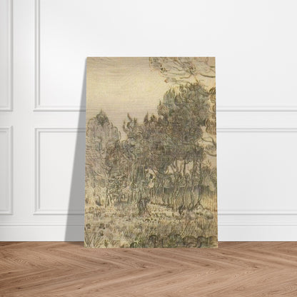 Pine Trees near the Wall of the Asylum - Vincent van Gogh Brushed Aluminum Print - 70x100 cm / 28x40 inches | Vincent van Gogh Aluminum Print | Vincent van Gogh Prints