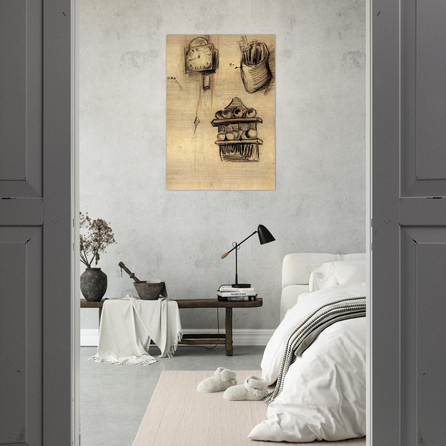 Clock, Clog with Cutlery and a Spoon Rack - Vincent van Gogh Brushed Aluminum Print - 70x100 cm / 28x40 inches | Vincent van Gogh Aluminum Print | Vincent van Gogh Prints