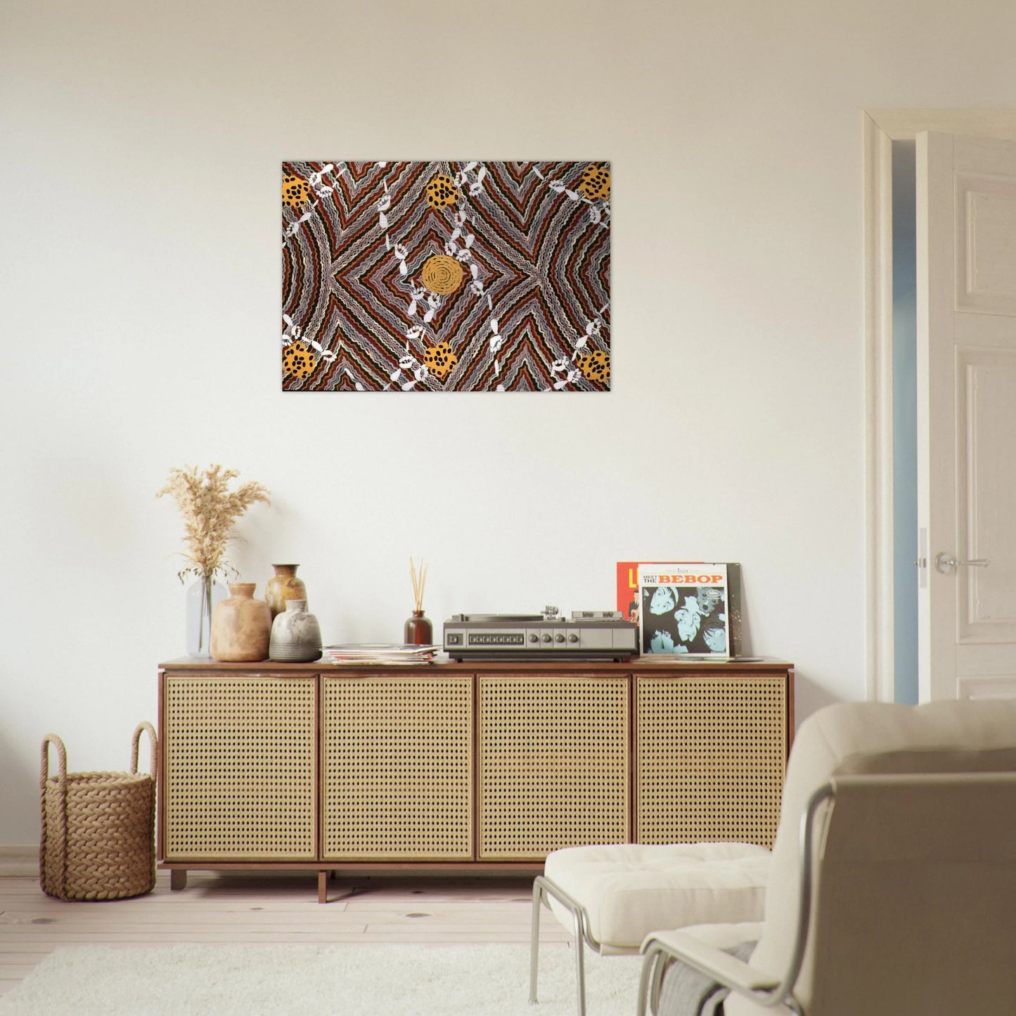 Salt Lake at Napperby - Native Art - Clifford Possum Tjapaltjarri Brushed Aluminum Print - 70x100 cm / 28x40 inches | Clifford Possum Tjapaltjarri Aluminum Print | Clifford Possum Tjapaltjarri Prints