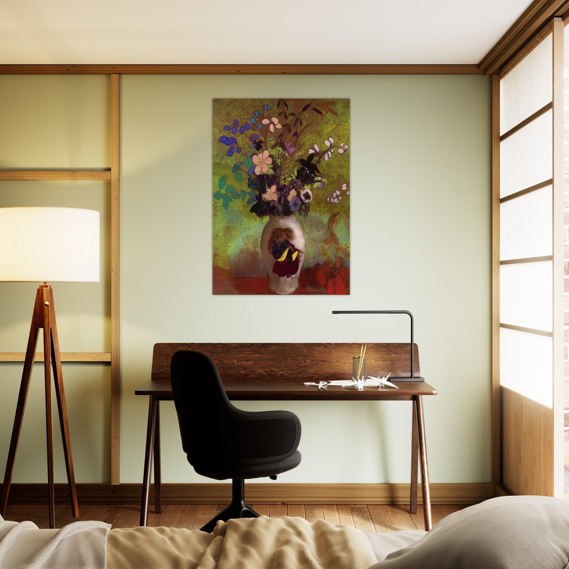 VASE WITH JAPANESE WARRIOR 1905 - Odilon Redon Brushed Aluminum Print - 70x100 cm / 28x40 inches | Odilon Redon Aluminum Print | Odilon Redon Prints