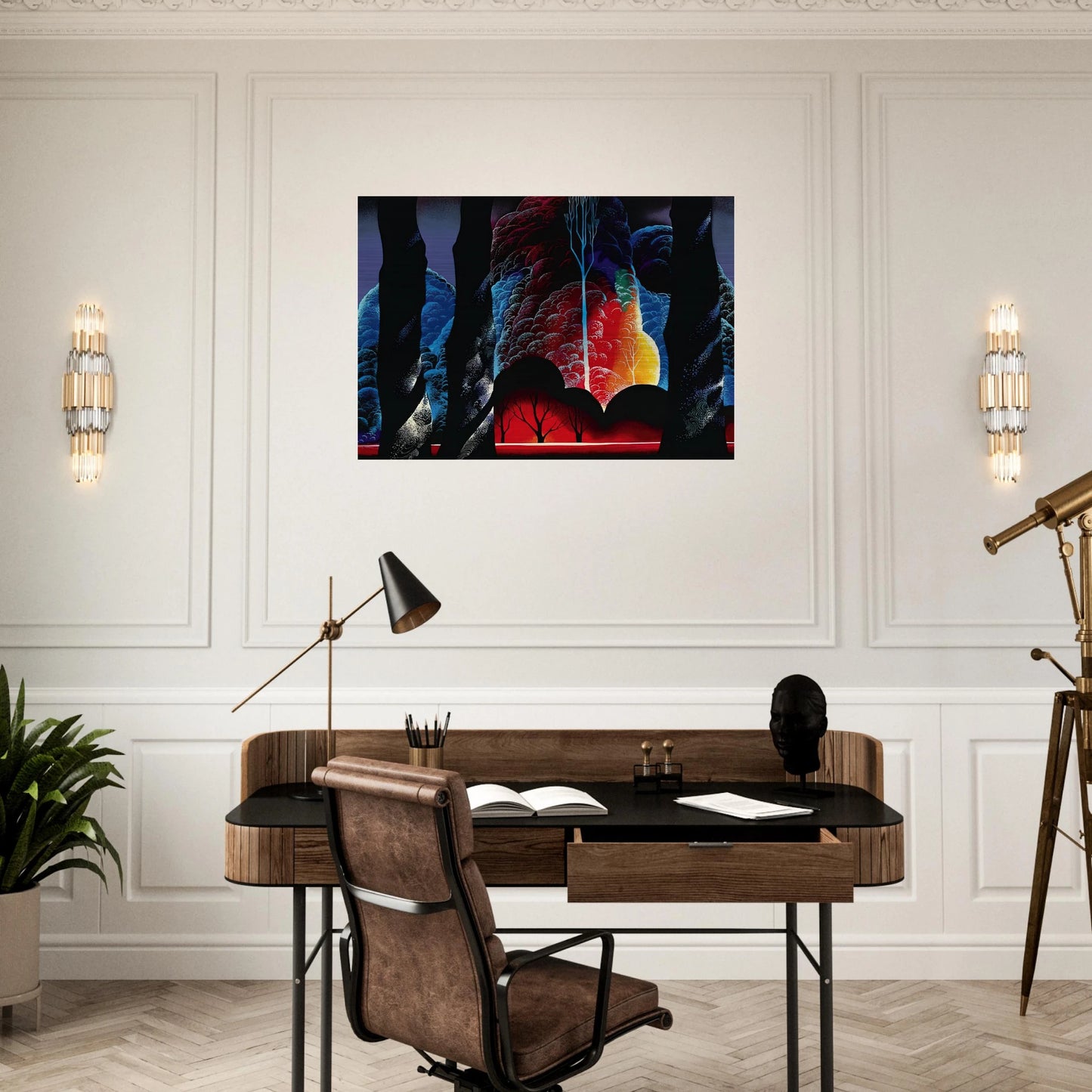 Forest Symphony - Eyvind Earle Brushed Aluminum Print - 70x100 cm / 28x40 inches | Eyvind Earle Aluminum Print | Eyvind Earle Prints