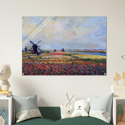 Fields of Flowers and Windmills near Leiden - claude monet Acrylic Print - 70x100 cm / 28x40″ inches