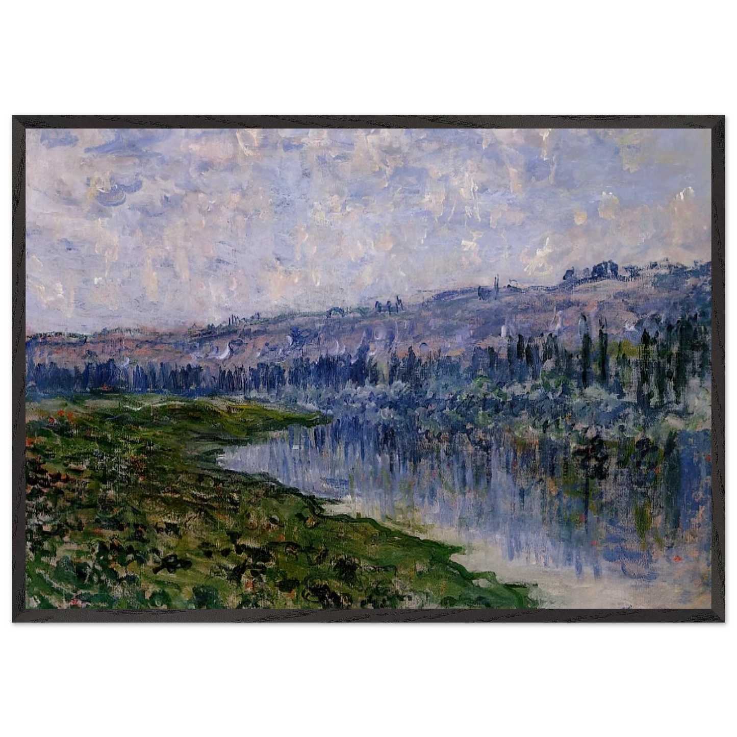 The Seine and the Chaantemesle Hills - claude monet 70x100 cm / 28x40 inches Framed Art Print – Black Wooden Frame