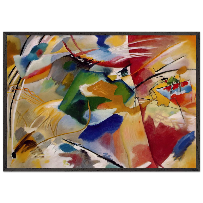 PAINTING WITH GREEN CENTER 1913 - Wassily Kandinsky 70x100 cm / 28x40 inches Framed Art Print – Black Wooden Frame