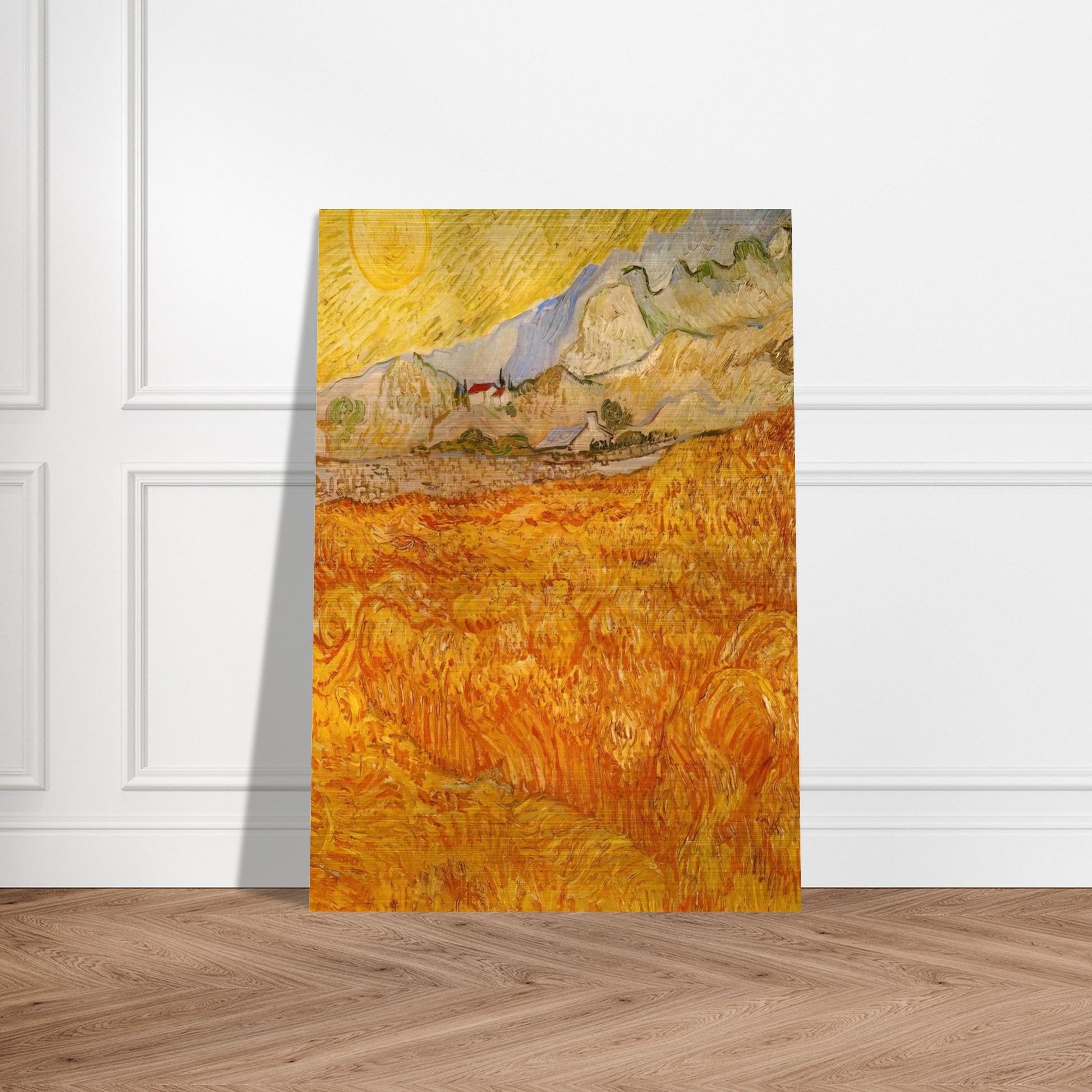 Wheat Field behind Saint Paul Hospital with a Reaper - Vincent van Gogh Brushed Aluminum Print - 70x100 cm / 28x40 inches | Vincent van Gogh Aluminum Print | Vincent van Gogh Prints