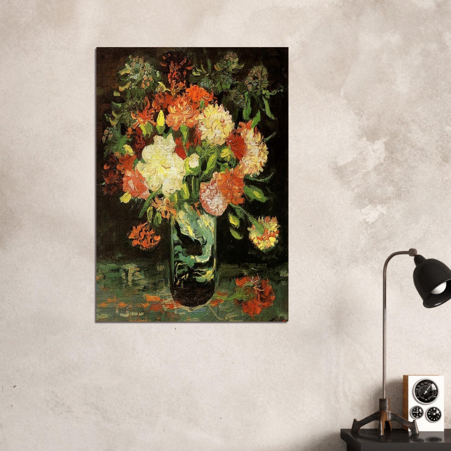 Vase with Carnations - Vincent van Gogh Brushed Aluminum Print - 70x100 cm / 28x40 inches | Vincent van Gogh Aluminum Print | Vincent van Gogh Prints