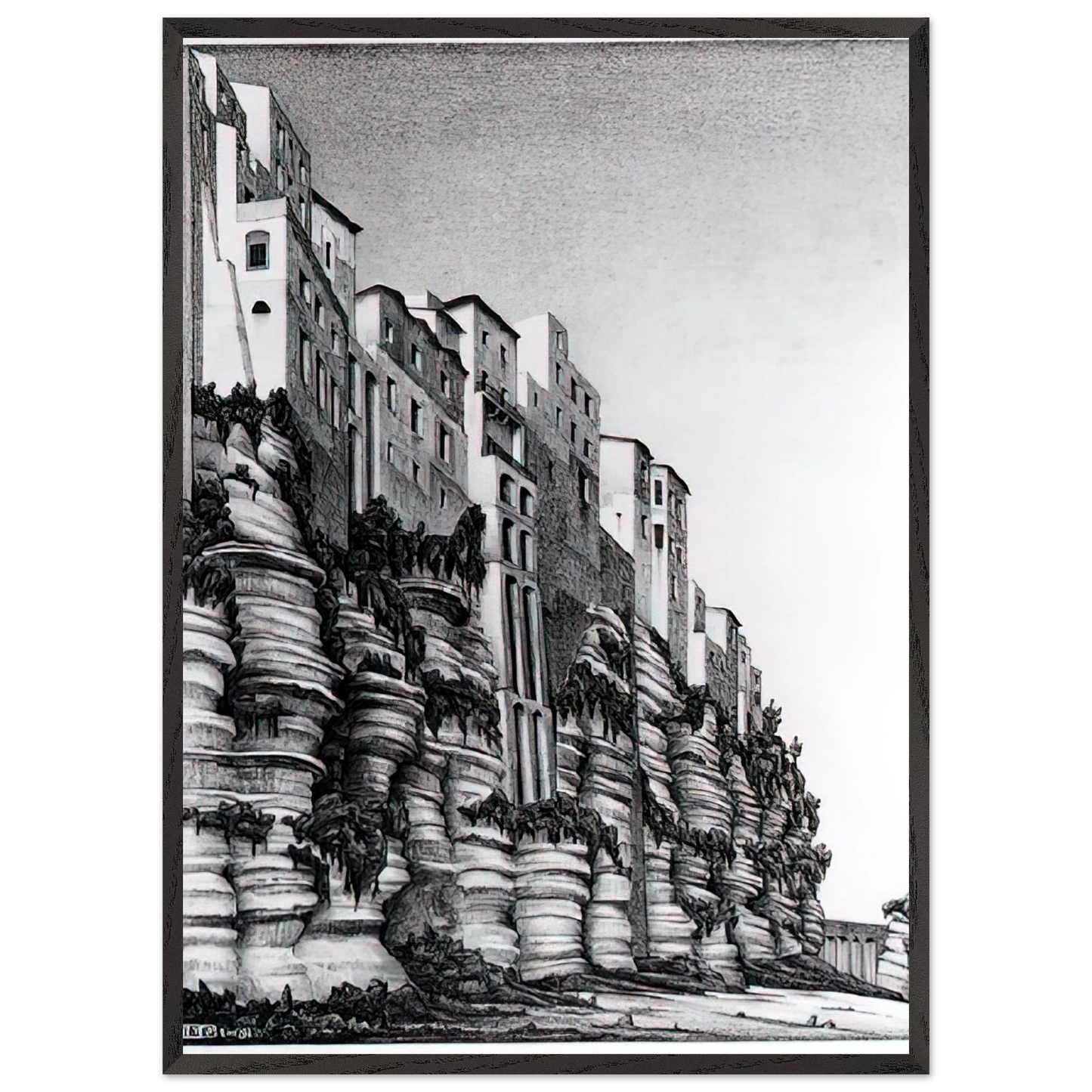 MC Escher - TROPEA CALABRIA Wall art - 21x29.7 cm / 8x12" - Premium Wooden Framed Poster With Fine Art Paper-canvas - White frame