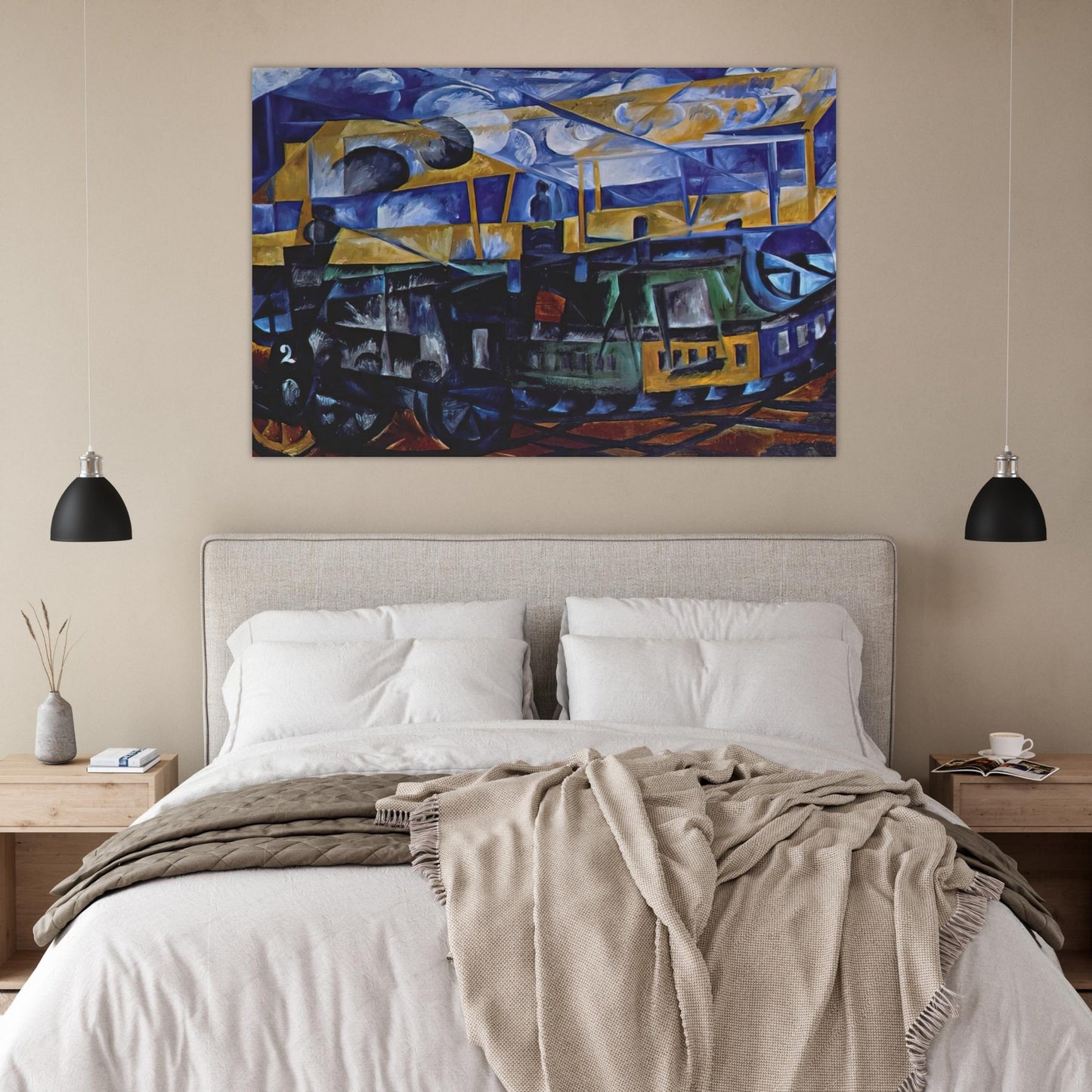 Airplane over train - 1913 - Natalia Goncharova Art Prints - 100x150 cm / 40x60″ inches | Natalia Goncharova Poster | Natalia Goncharova Prints