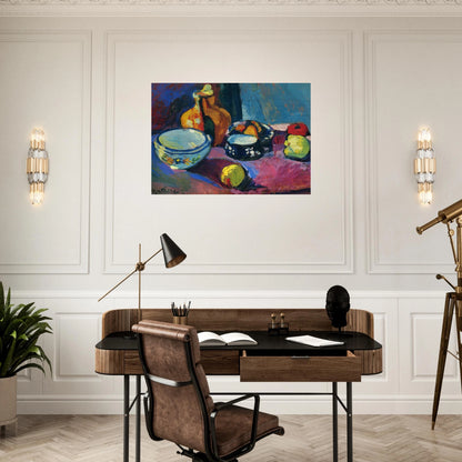 DISHES AND FRUIT ON A RED AND BLACK CARPET 1901 - Henri Matisse Brushed Aluminum Print - 70x100 cm / 28x40 inches | Henri Matisse Aluminum Print | Henri Matisse Prints