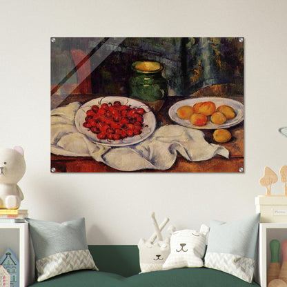 Still Life with a Plate of Cherries - Paul Cézanne Acrylic Print - 70x100 cm / 28x40″ inches | Paul Cézanne Wall Art | Paul Cézanne Prints