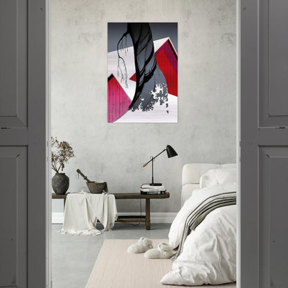 Red Barn and Grey Sky - Eyvind Earle Brushed Aluminum Print - 70x100 cm / 28x40 inches | Eyvind Earle Aluminum Print | Eyvind Earle Prints