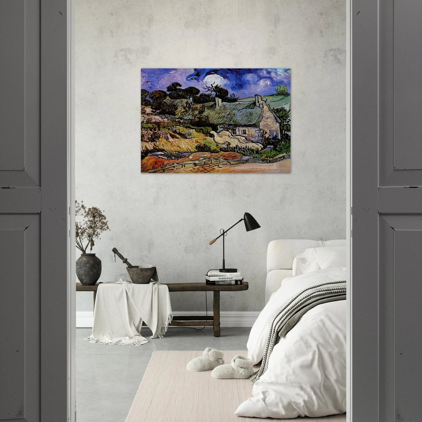Houses with Thatched Roofs, Cordeville - Vincent van Gogh Brushed Aluminum Print - 70x100 cm / 28x40 inches | Vincent van Gogh Aluminum Print | Vincent van Gogh Prints