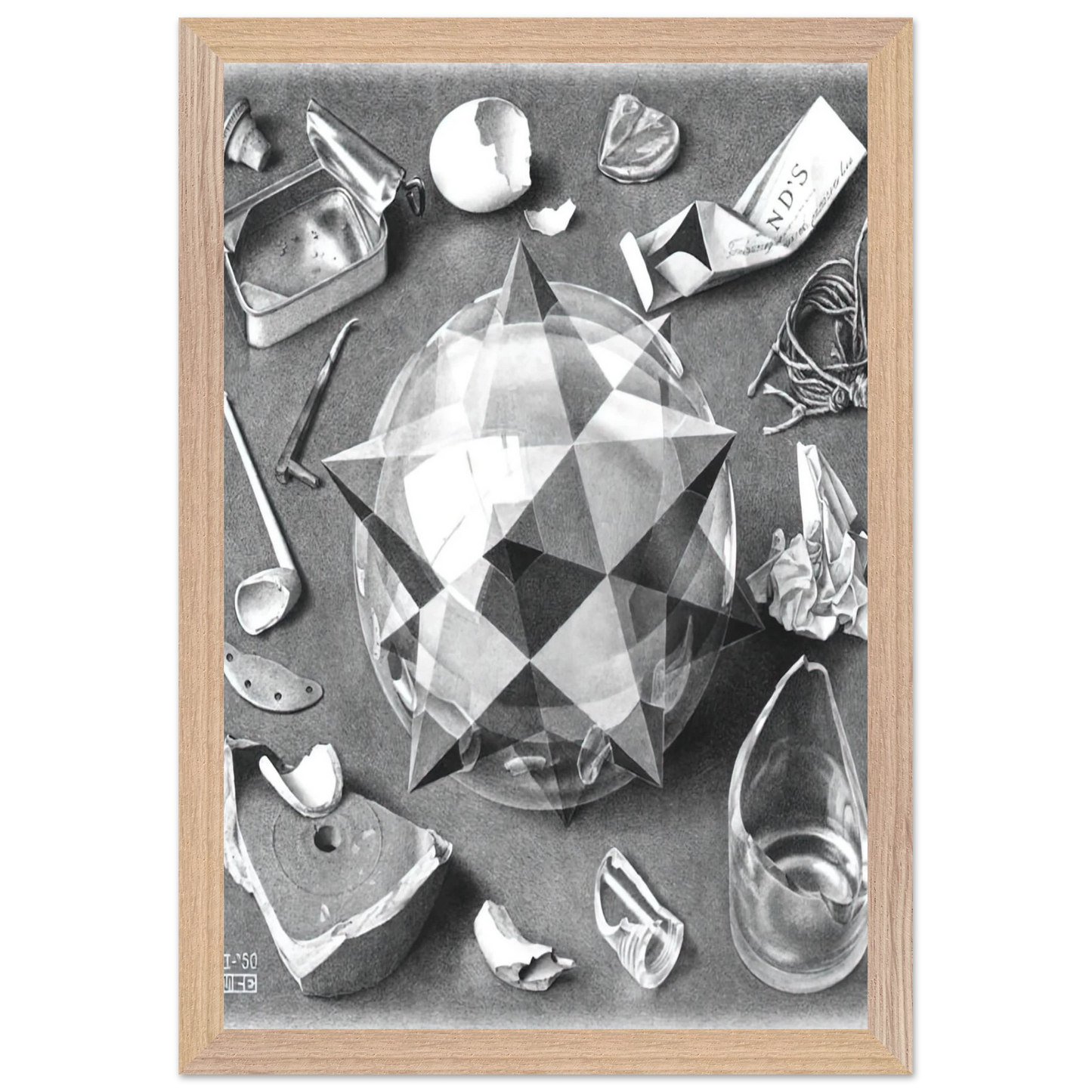 MC Escher - CONTRAST ORDER AND CHAOS Wall Art - 30x40 cm / 12x16 inches - Premium Wooden Framed Poster With Fine Art Paper - White frame