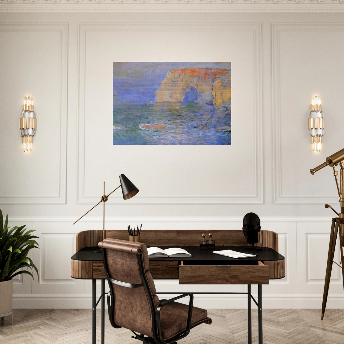 The Manneport, Reflections of Water - claude monet Brushed Aluminum Print - 70x100 cm / 28x40 inches | claude monet Aluminum Print | claude monet Prints