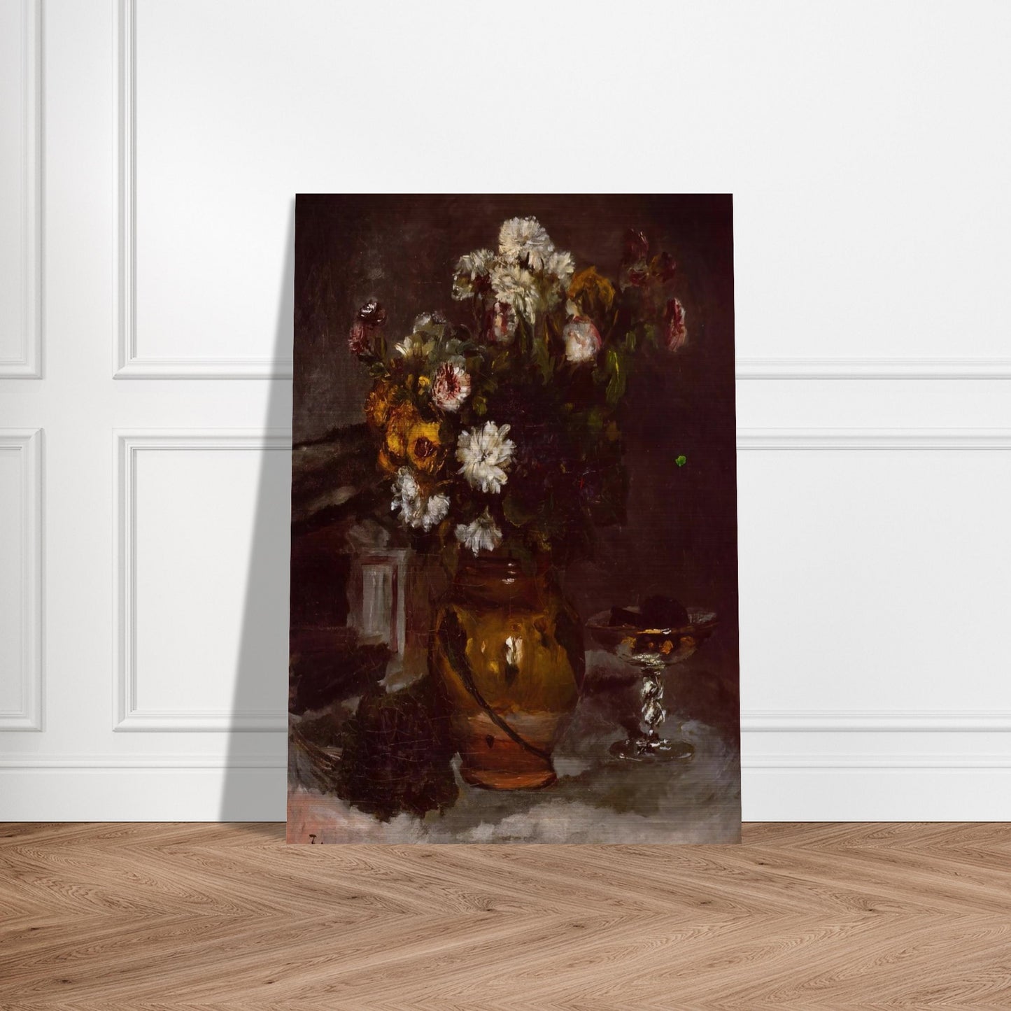 Flowers in a Vase and a Glass of Champagne - Pierre-Auguste Renoir Brushed Aluminum Print - 70x100 cm / 28x40 inches | Pierre-Auguste Renoir Aluminum Print | Pierre-Auguste Renoir Prints