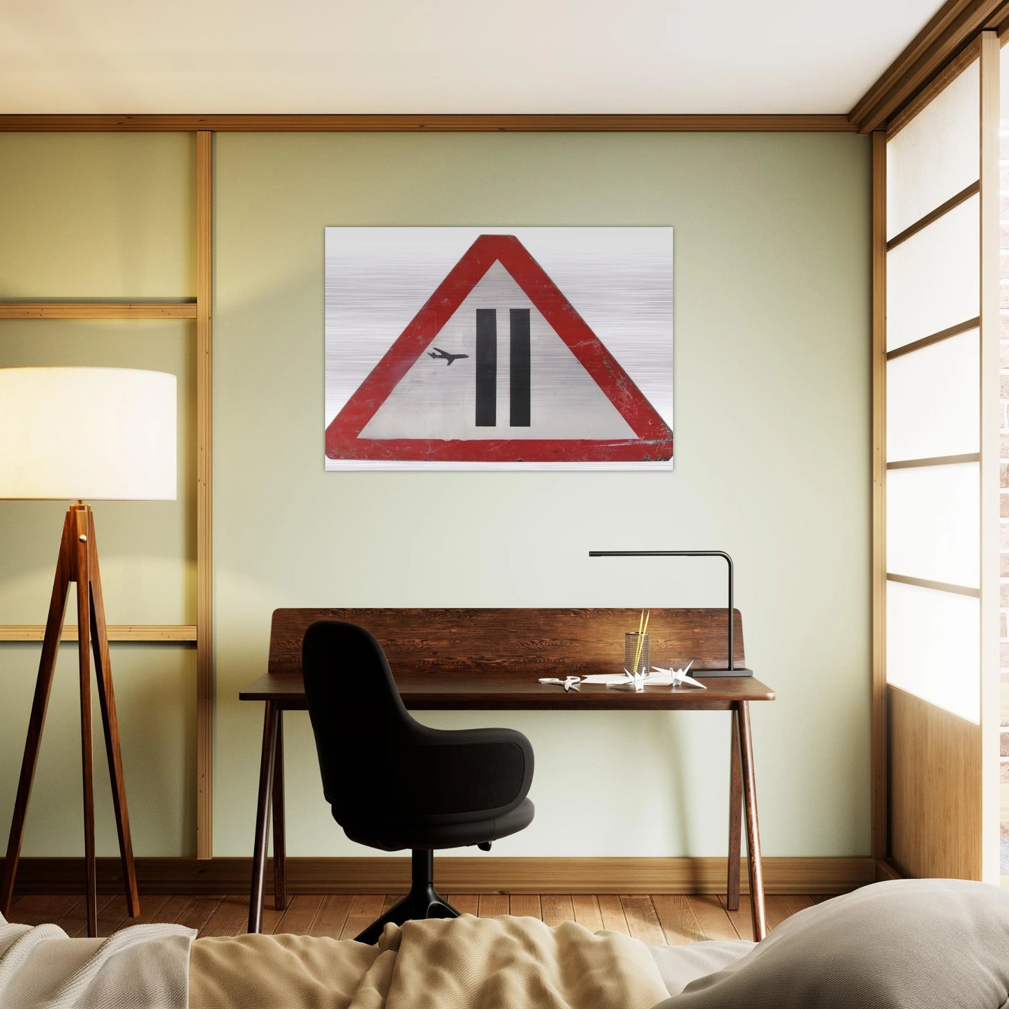 WARNING SIGN 2006 - Banksy Brushed Aluminum Print - 70x100 cm / 28x40 inches | Banksy Aluminum Print | Banksy Prints
