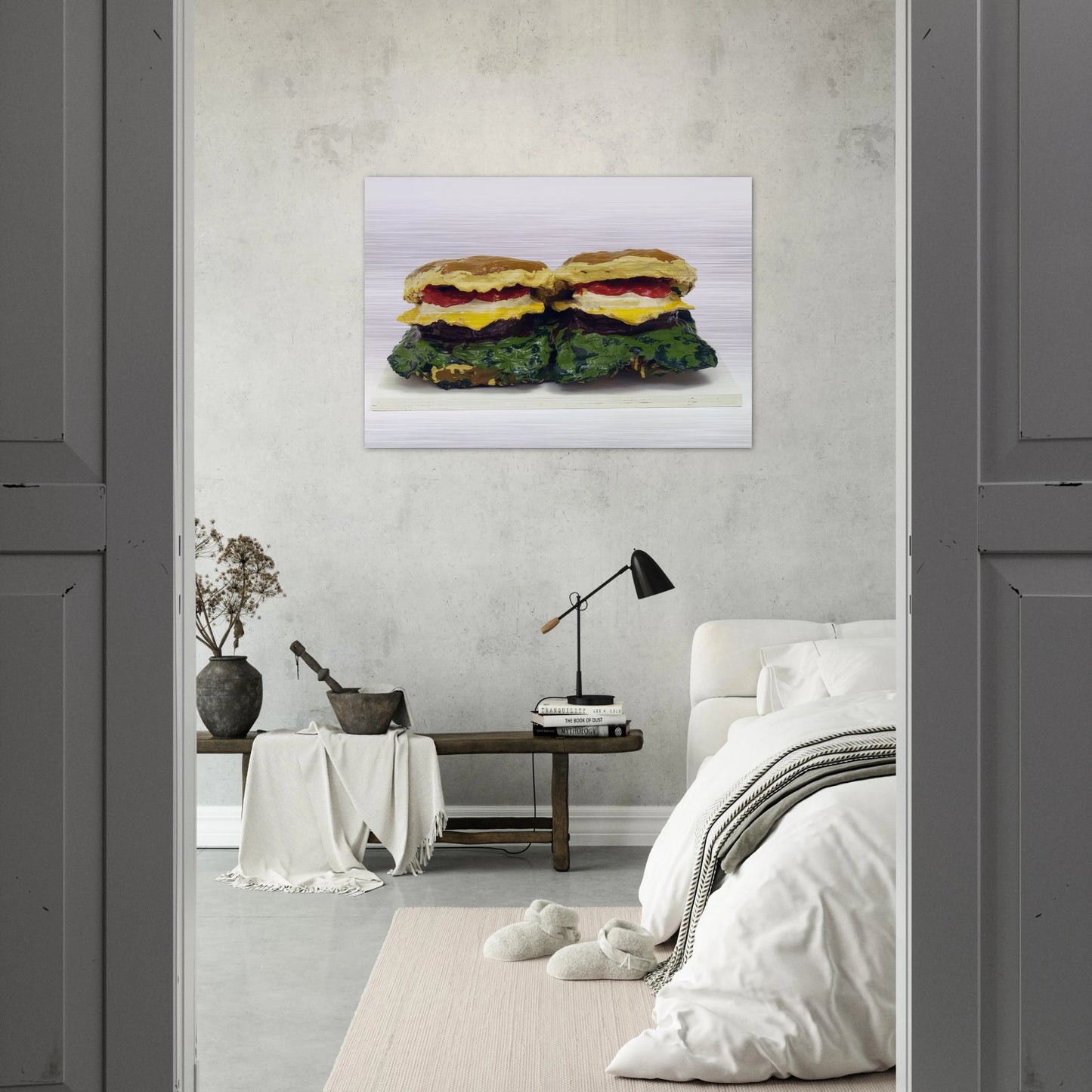 TWO CHEESEBURGERS WITH EVERYTHING DUAL HAMBURGERS 1962 - Claes Oldenburg Brushed Aluminum Print - 70x100 cm / 28x40 inches | Claes Oldenburg Aluminum Print | Claes Oldenburg Prints