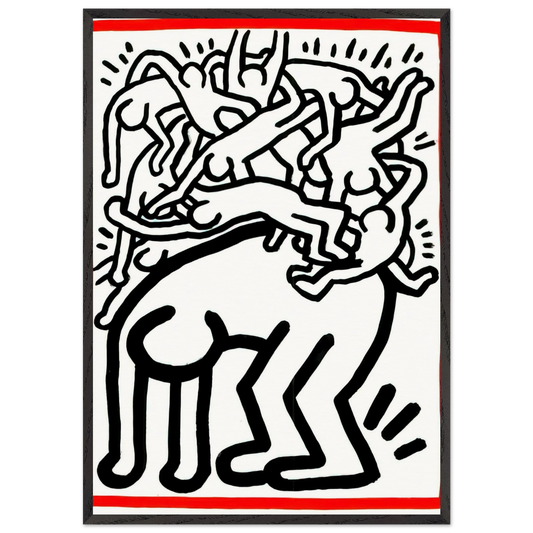 FIGHT AIDS WORLDWIDE 1990 N2 - Keith Haring 70x100 cm / 28x40 inches Framed Art Print – Black Wooden Frame | Keith Haring Art For Sale