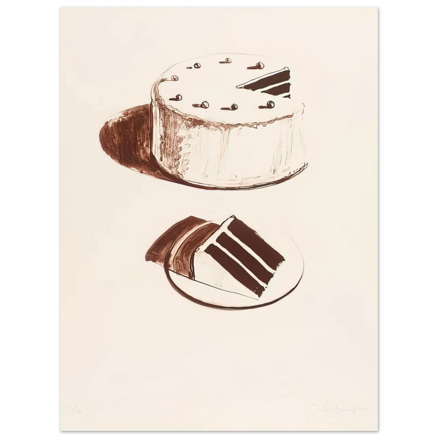 Wayne Thiebaud - Chocolate Cake - 1971 Wall Art - 30x40 cm / 12x16 inches - Premium Wooden Framed Poster With Fine Art Paper-canvas - Black frame