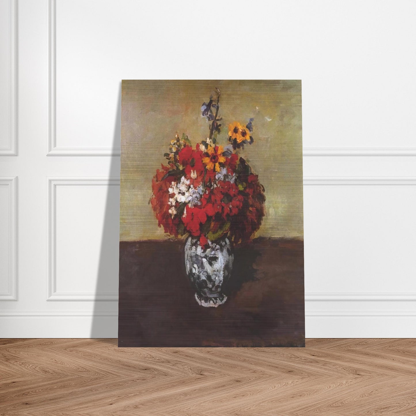 Dahlias In A Delft Vase - Paul Cézanne Brushed Aluminum Print - 70x100 cm / 28x40 inches | Paul Cézanne Aluminum Print | Paul Cézanne Prints