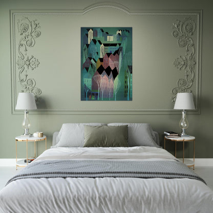 Village - Eyvind Earle Brushed Aluminum Print - 70x100 cm / 28x40 inches | Eyvind Earle Aluminum Print | Eyvind Earle Prints