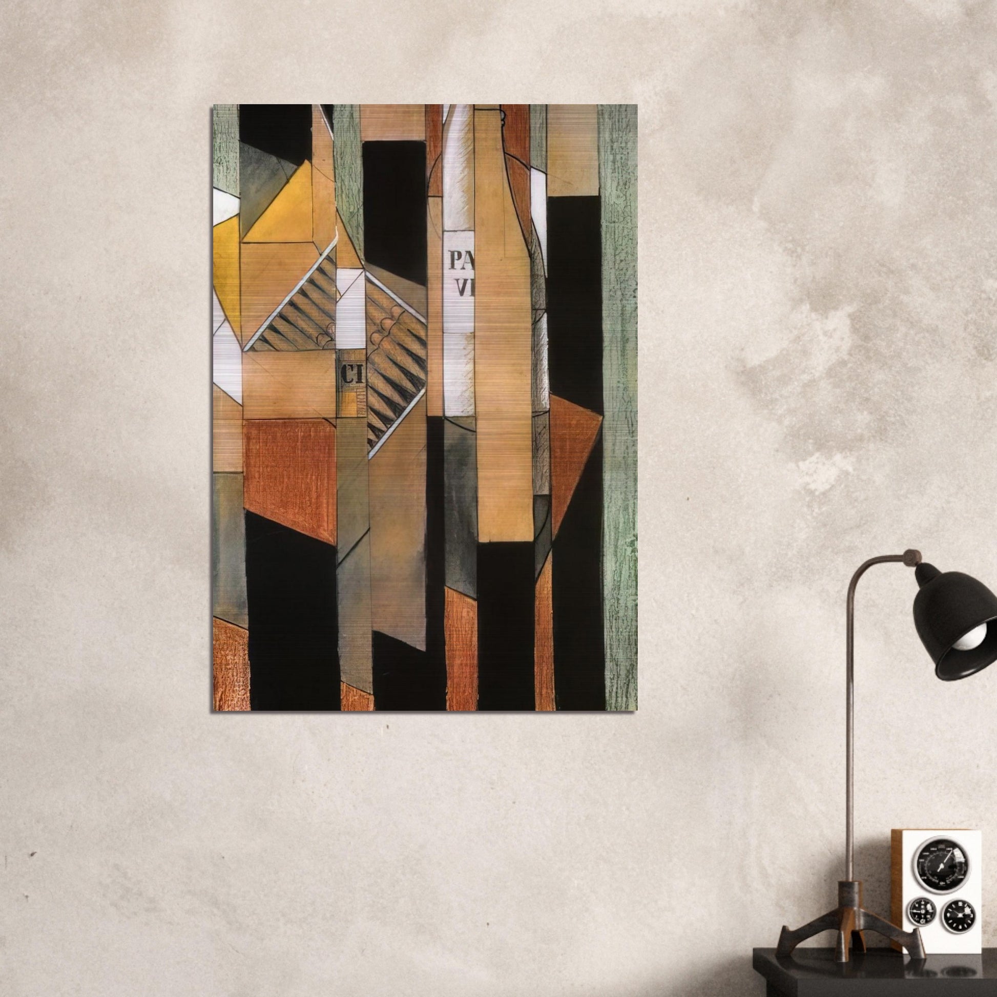 STILL LIFE WITH BOTTLE AND CIGARS 1912 - Juan Gris Brushed Aluminum Print - 70x100 cm / 28x40 inches | Juan Gris Aluminum Print | Juan Gris Prints