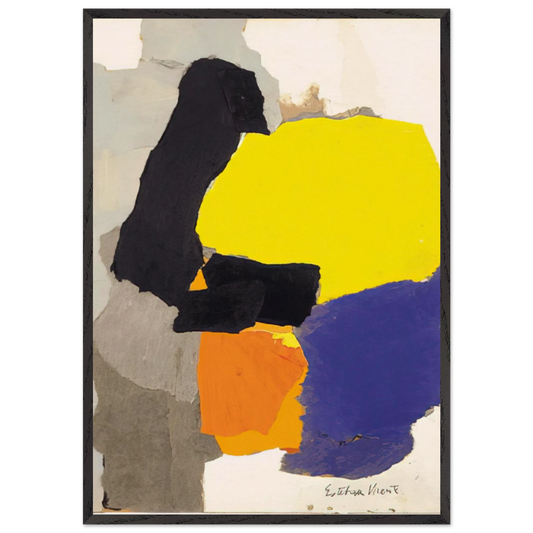 COLLAGE WITH YELLOW BLUE AND ORANGE 1963 - Esteban Vicente 70x100 cm / 28x40 inches Framed Art Print – Black Wooden Frame
