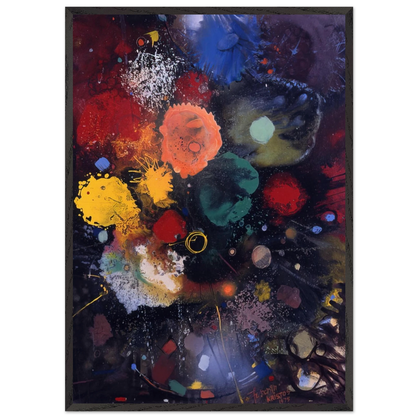 Flowers No 5 - 1975 - Gebre Kristos Desta 70x100 cm / 28x40 inches Framed Art Print – Black Wooden Frame
