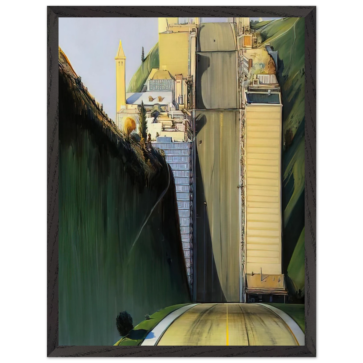 Wayne Thiebaud - Park Place - 1993 Wall Art - 21x29.7 cm / 8x12" - Premium Wooden Framed Poster With Fine Art Paper-canvas - Wood frame