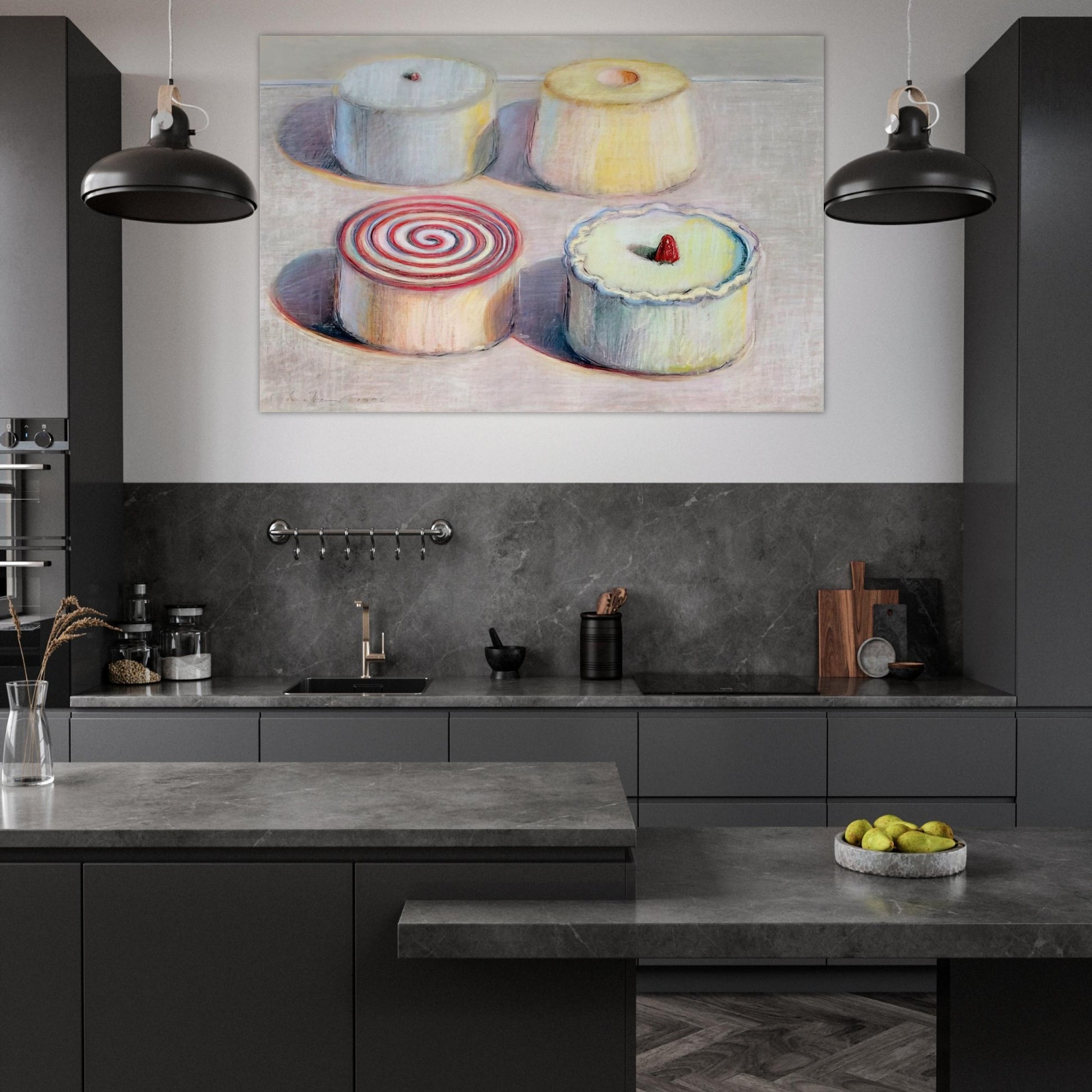 Four Cakes - 1996 - Wayne Thiebaud Art Prints - 100x150 cm / 40x60″ inches | Wayne Thiebaud Poster | Wayne Thiebaud Prints