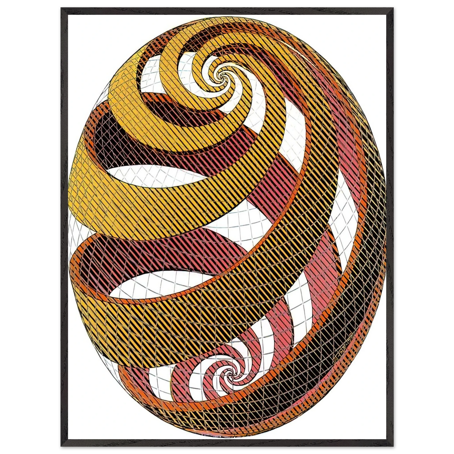 MC Escher - SPHERE SPIRALS Wall Art - 30x40 cm / 12x16 inches - Premium Wooden Framed Poster With Fine Art Paper-canvas - Black frame