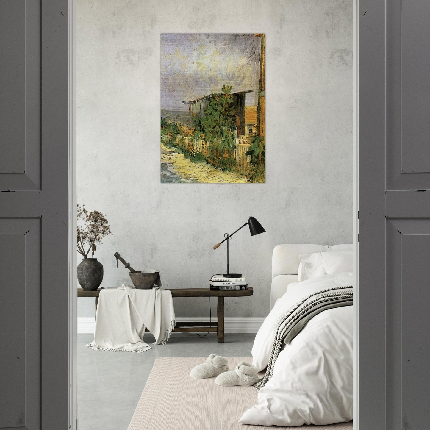Montmartre Path with Sunflowers - Vincent van Gogh Brushed Aluminum Print - 70x100 cm / 28x40 inches | Vincent van Gogh Aluminum Print | Vincent van Gogh Prints