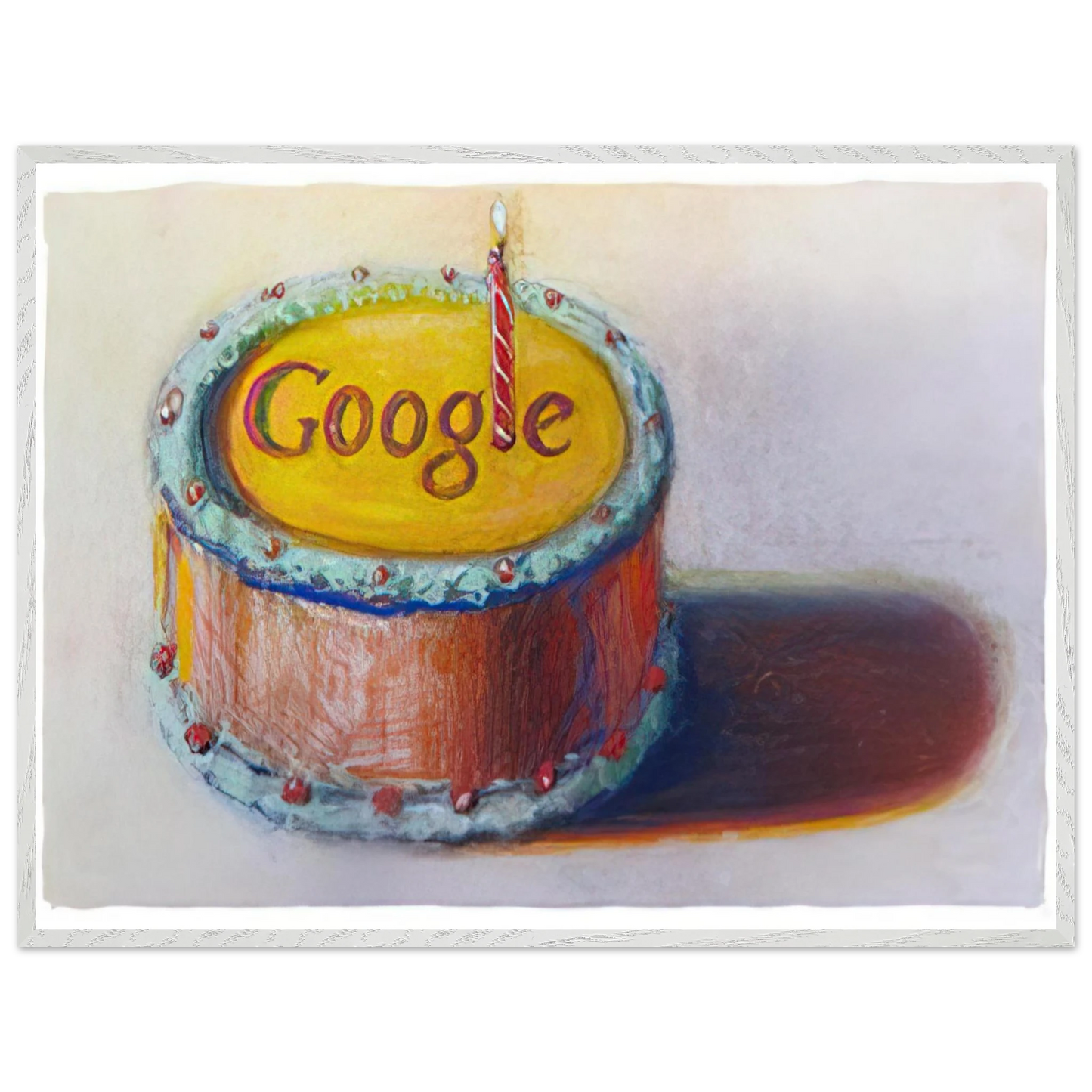 Wayne Thiebaud - Google - 12th Birthday Cake Doodle - 2010 Wall Art - 21x29.7 cm / 8x12" - Premium Wooden Framed Poster With Fine Art Paper-canvas - White frame