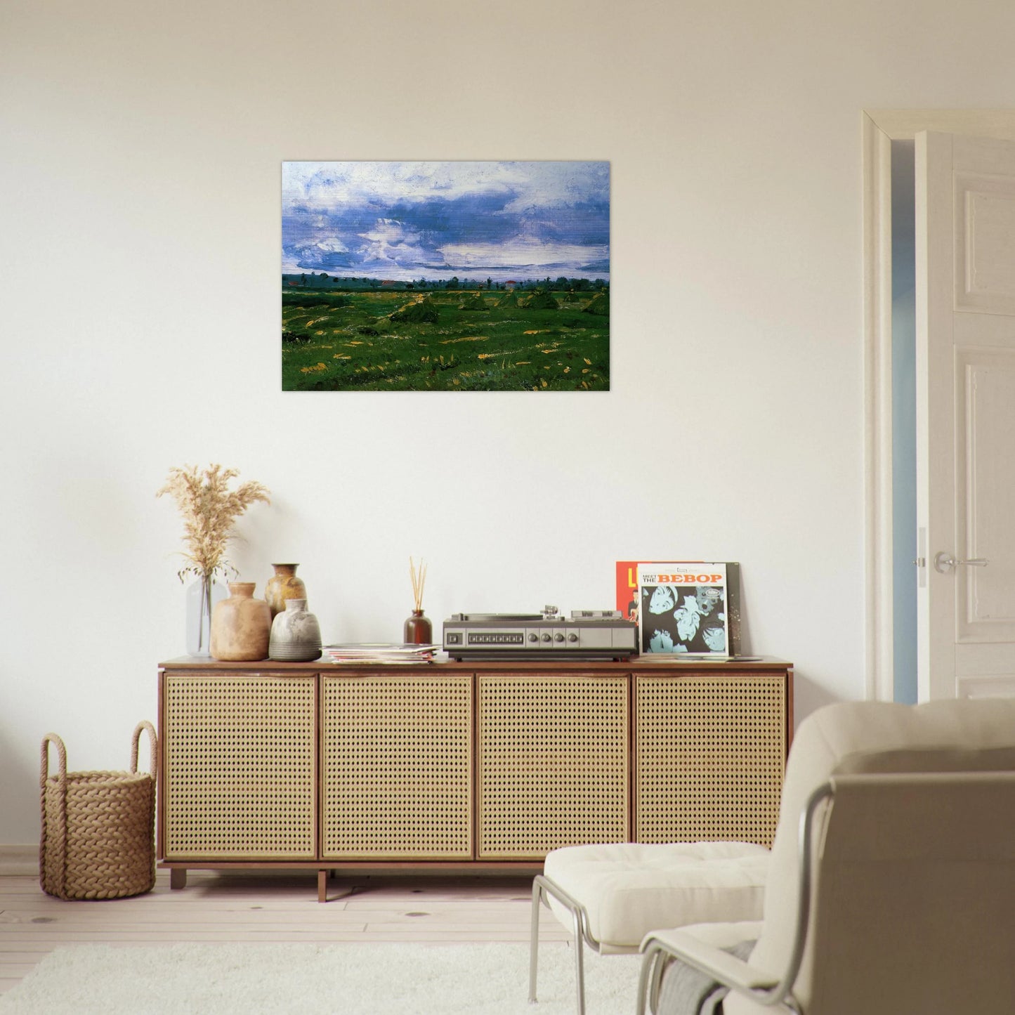 Wheat Fields with Stacks - Vincent van Gogh Brushed Aluminum Print - 70x100 cm / 28x40 inches | Vincent van Gogh Aluminum Print | Vincent van Gogh Prints
