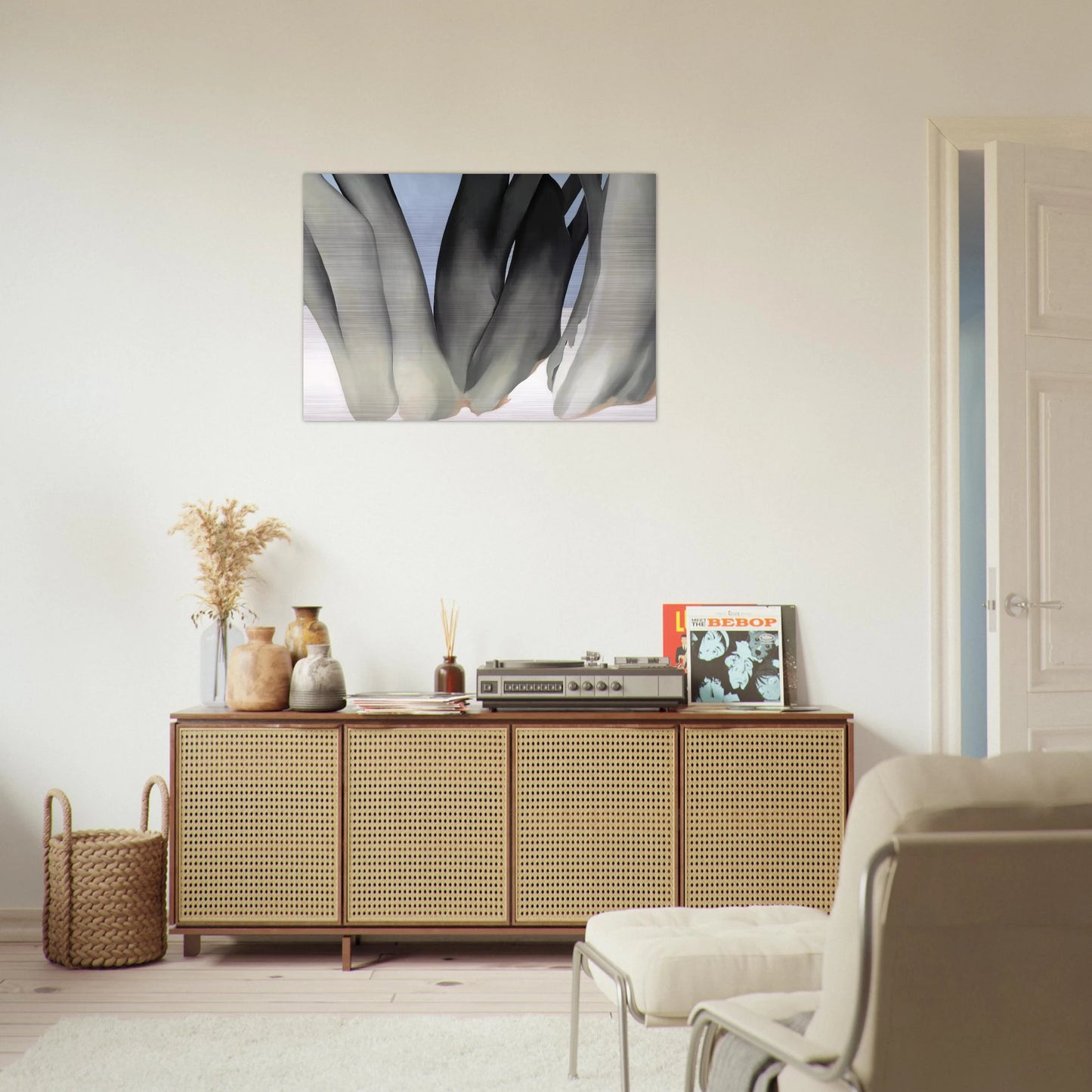 Bare Tree Trunks with Snow - Georgia O'Keeffe Brushed Aluminum Print - 70x100 cm / 28x40 inches | Georgia O'Keeffe Aluminum Print | Georgia O'Keeffe Prints
