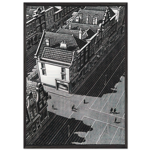 DELFT - MC Escher 70x100 cm / 28x40 inches Framed Art Print – Black Wooden Frame | Maurits Cornelis Escher Prints