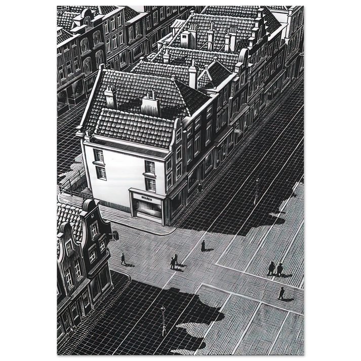 MC Escher - DELFT Wall Art - 21x29.7 cm / 8x12" - Premium Wooden Framed Poster With Fine Art Paper - White frame