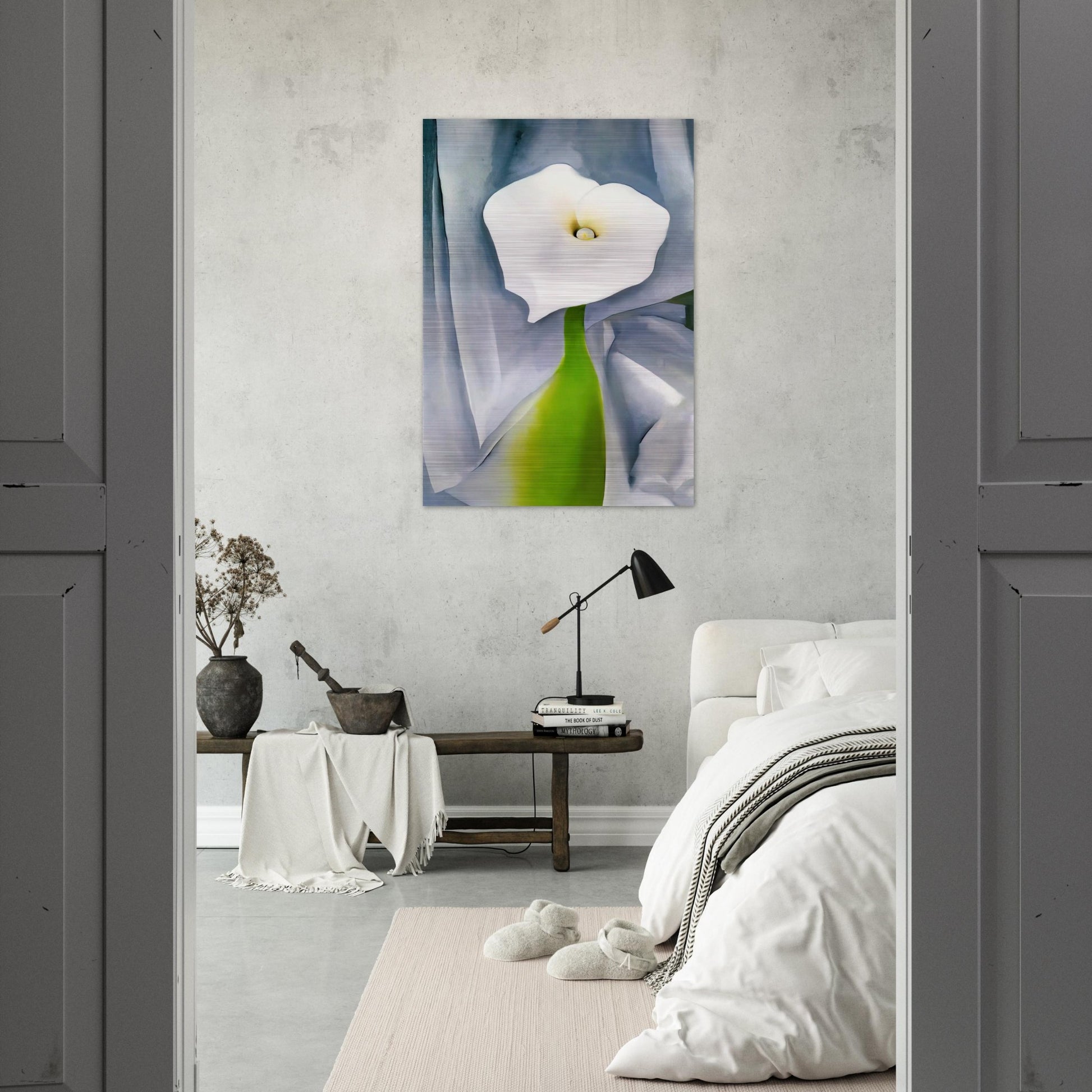 Calla Lily on Grey - Georgia O'Keeffe Brushed Aluminum Print - 70x100 cm / 28x40 inches | Georgia O'Keeffe Aluminum Print | Georgia O'Keeffe Prints