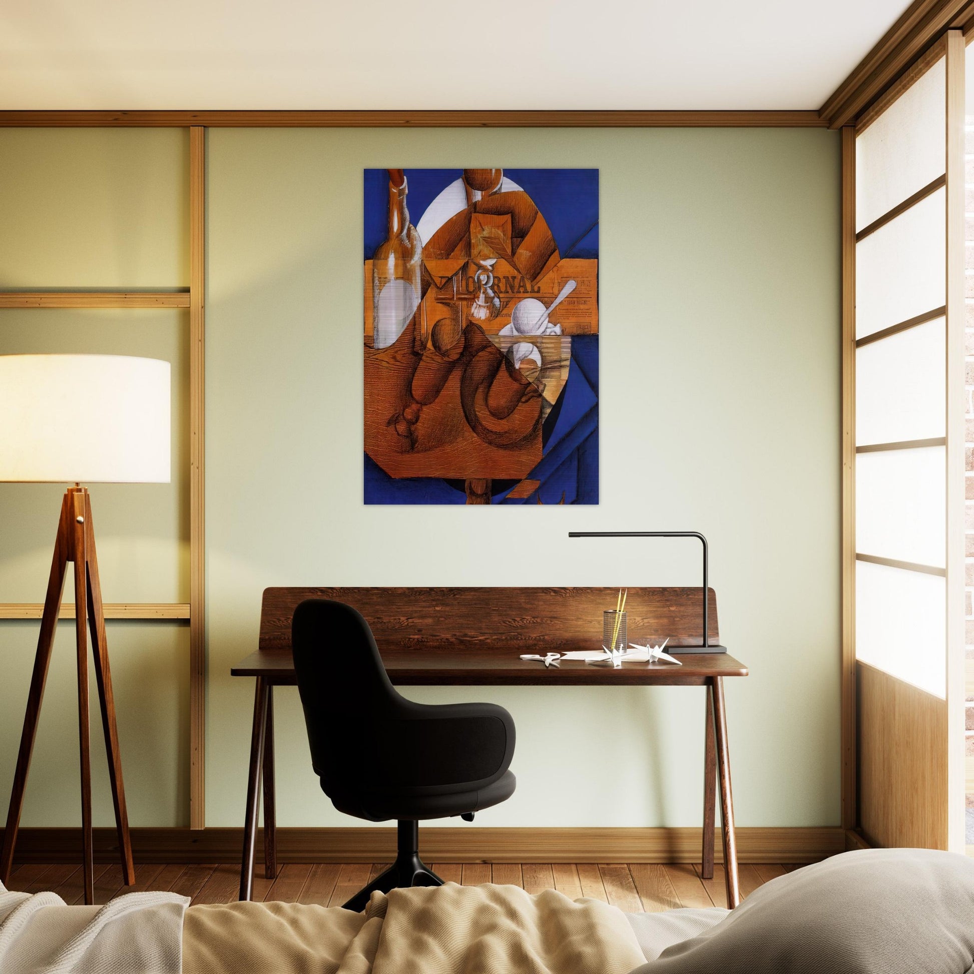 GLASS CUP AND BOTTLE - Juan Gris Brushed Aluminum Print - 70x100 cm / 28x40 inches | Juan Gris Aluminum Print | Juan Gris Prints
