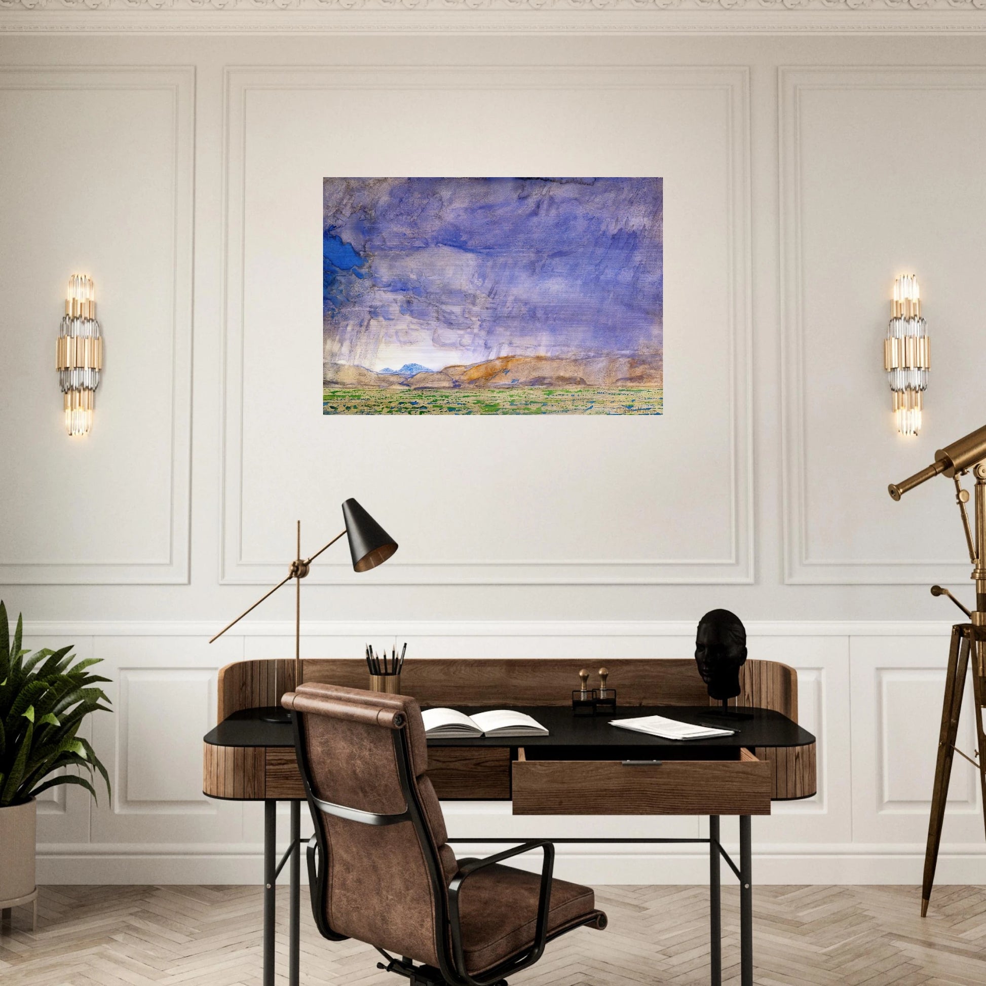 Thunderstorm on the Oregon Trail - Childe Hassam Brushed Aluminum Print - 70x100 cm / 28x40 inches | Childe Hassam Aluminum Print | Childe Hassam Prints