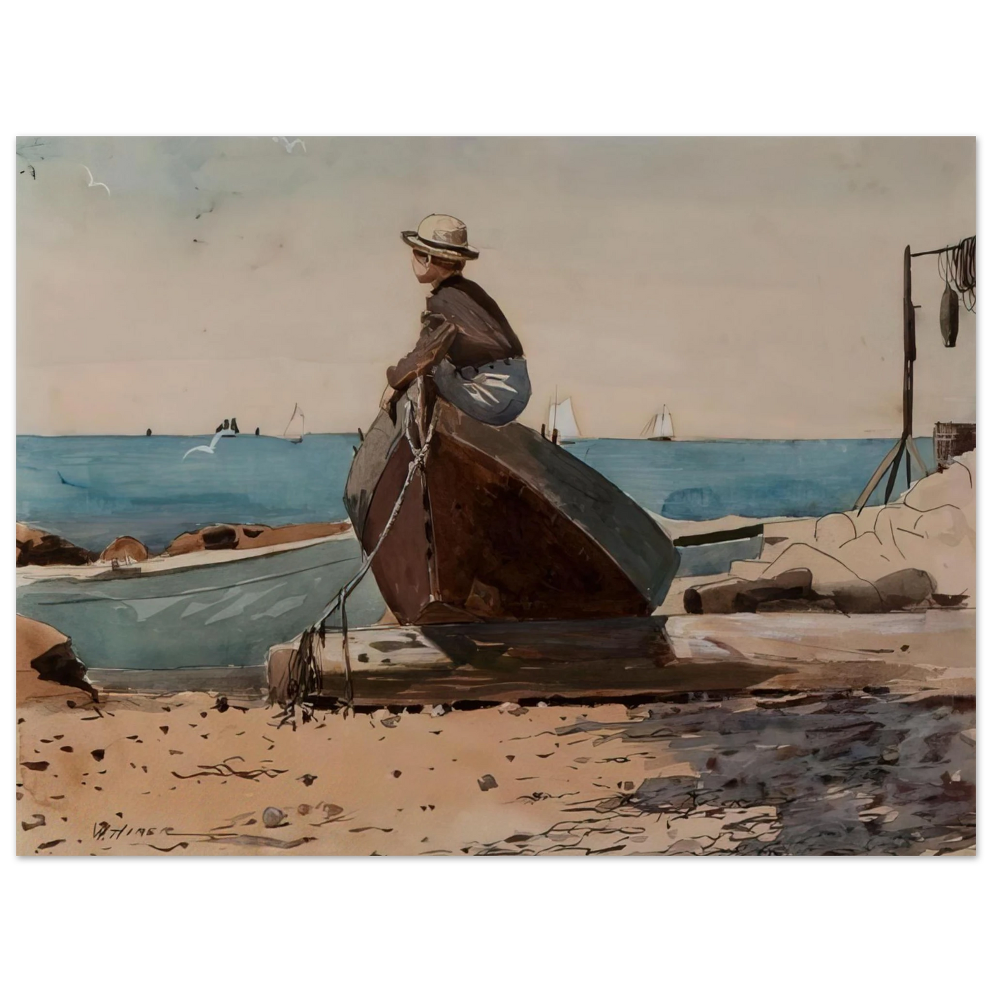Winslow Homer - WAITING FOR DAD  75x100 cm / 30x40inches Fine Art Poster