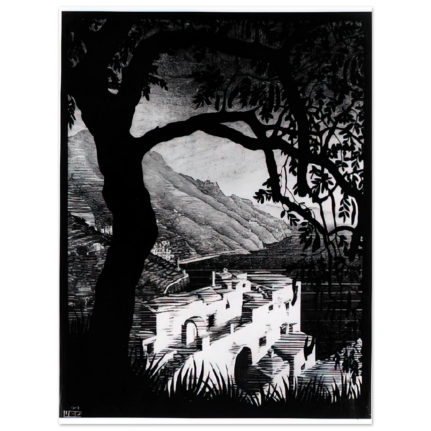 MC Escher - COAST OF AMALFI Wall Art - 21x29.7 cm / 8x12" - Fine Art Poster - -